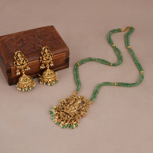 Auspicious lord ganesh antique gold long necklace set