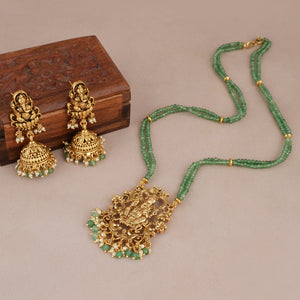 Auspicious lord ganesh antique gold long necklace set | Temple jewellery