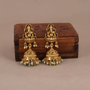 Auspicious lord ganesh antique gold long necklace set