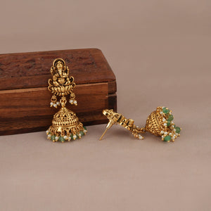 Auspicious lord ganesh antique gold long necklace set
