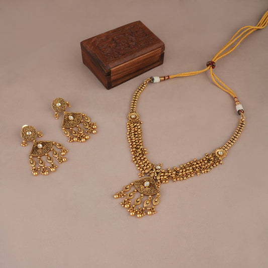 Amazing antique gold necklace set with jhumka earring for women