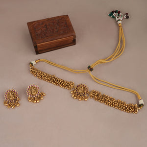 Cute antique gold maa lakshmi ruby choker set | Temple jewellery