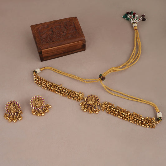 Cute antique gold maa lakshmi ruby choker set | Temple jewellery