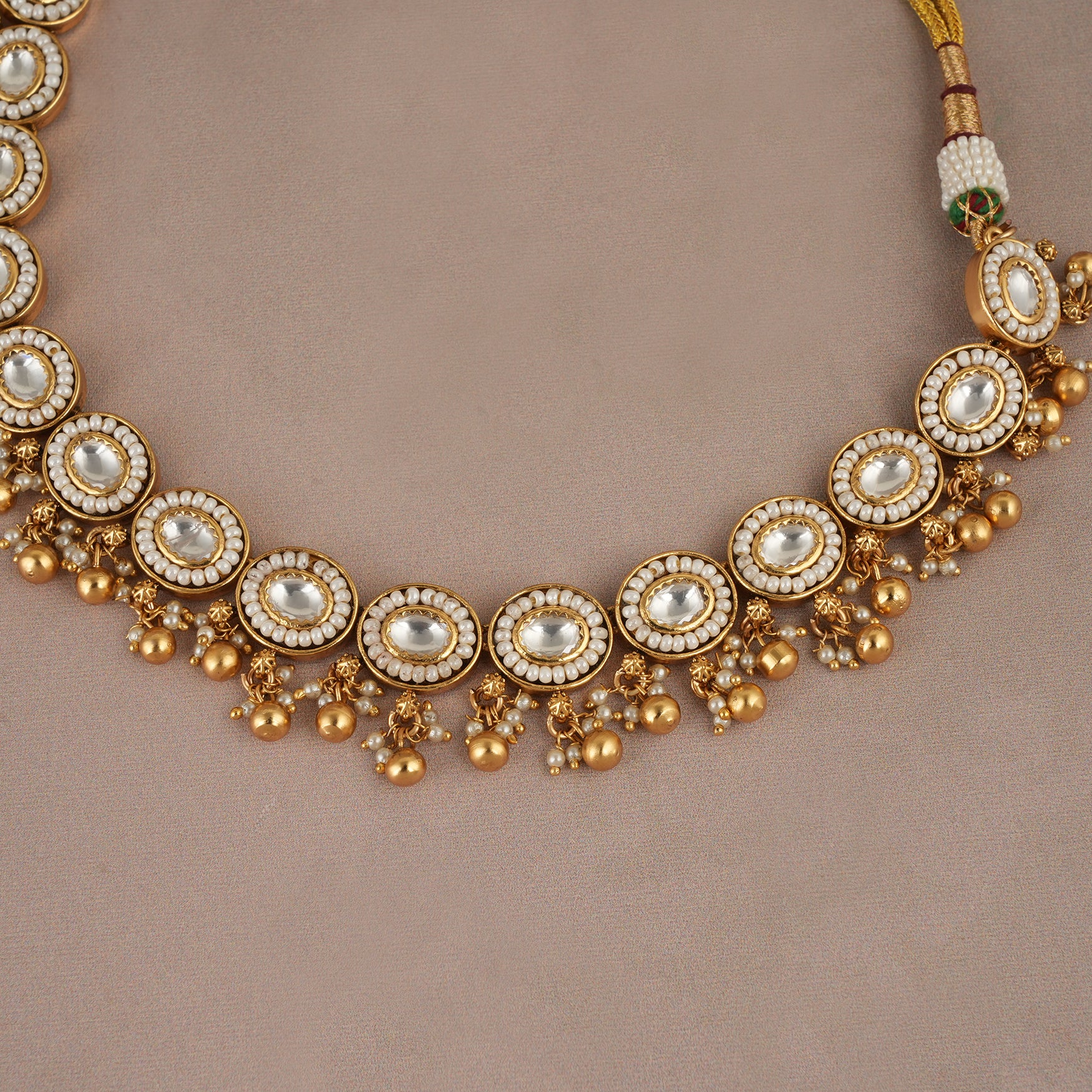 Amazing gold plated single line kundan necklace set