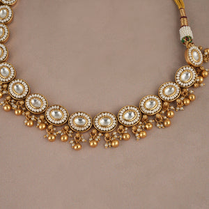 Amazing gold plated single line kundan necklace set