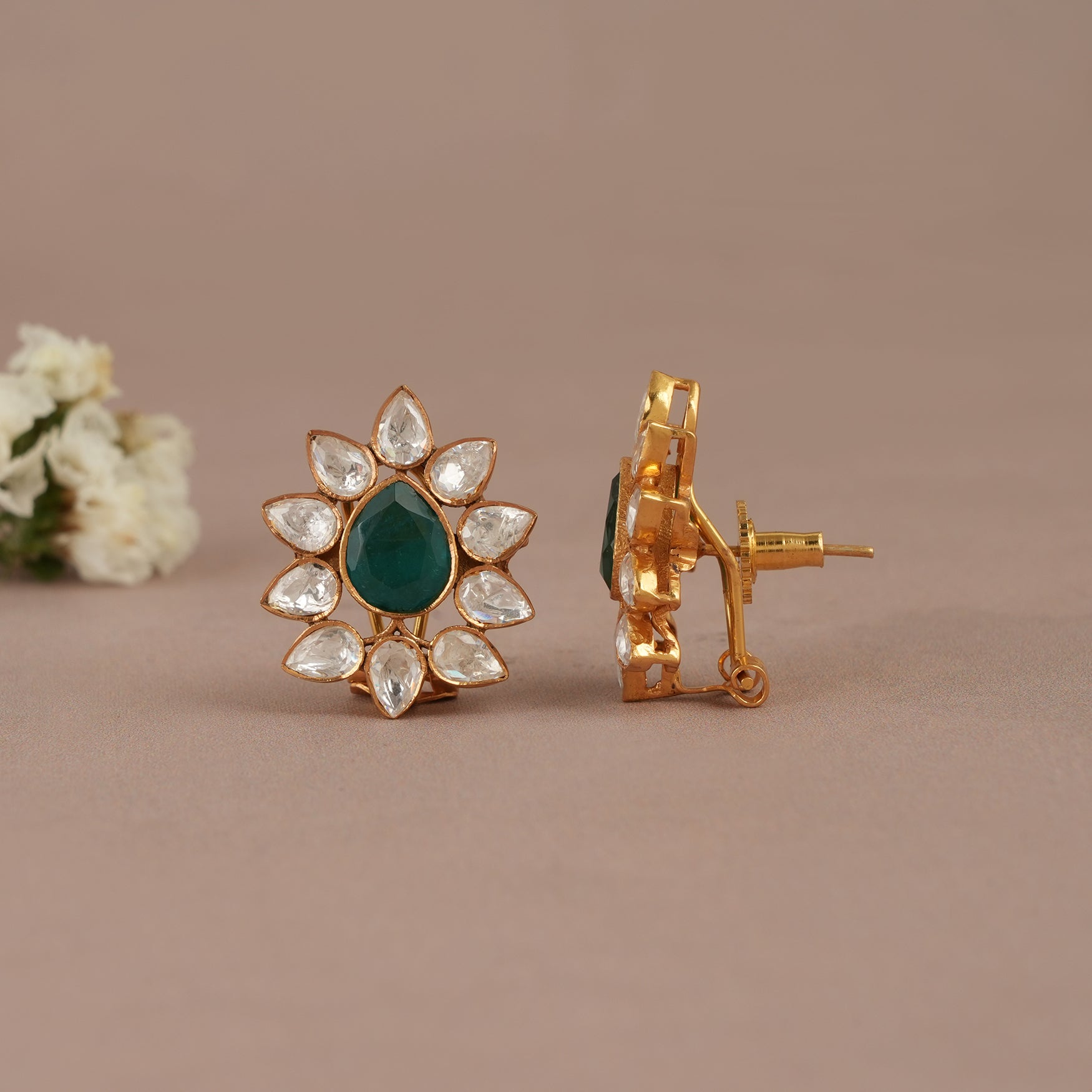 Stunning gold plated messonite kundan earring stud earring