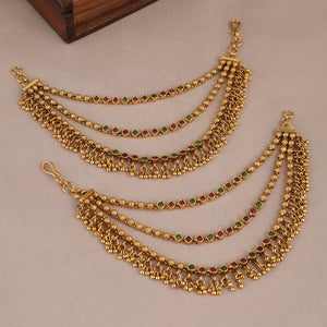 Beautiful multicolor gold plated ear chain with 3 layer
