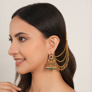 Beautiful multicolor gold plated ear chain with 3 layer