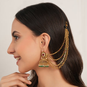 Beautiful multicolor gold plated ear chain with 3 layer