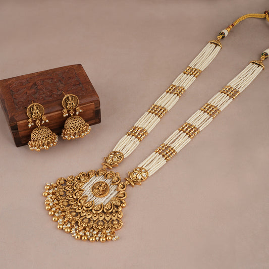 Amazing maa lakshmi long pearl necklace set with earring