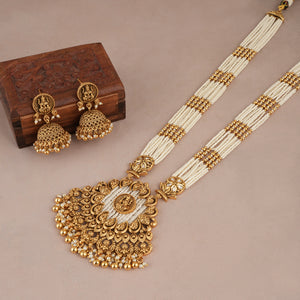 Amazing maa lakshmi long pearl necklace set with earring