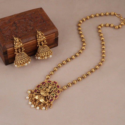 Auspicious antique gold ruby maa lakshmi necklace set
