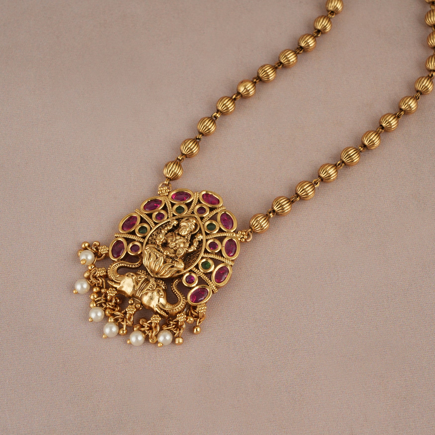 Auspicious antique gold ruby maa lakshmi necklace set | Temple jewellery