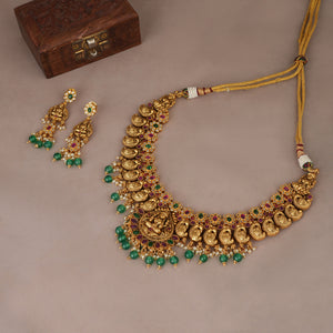 Beautiful traditional antique gold plated temple necklace set