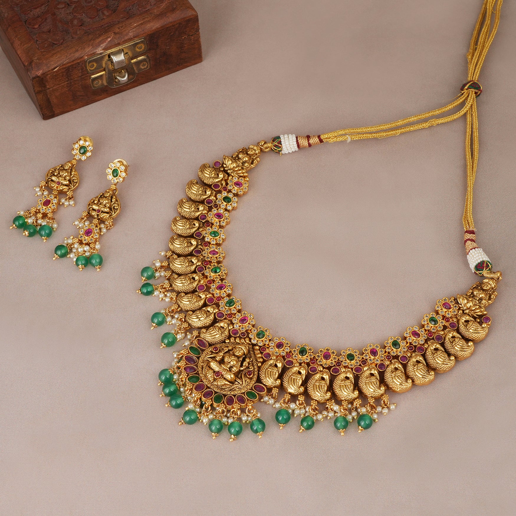 Beautiful traditional antique gold plated temple necklace set | Temple jewellery