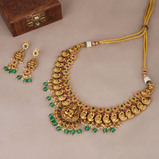 Beautiful traditional antique gold plated temple necklace set | Temple jewellery