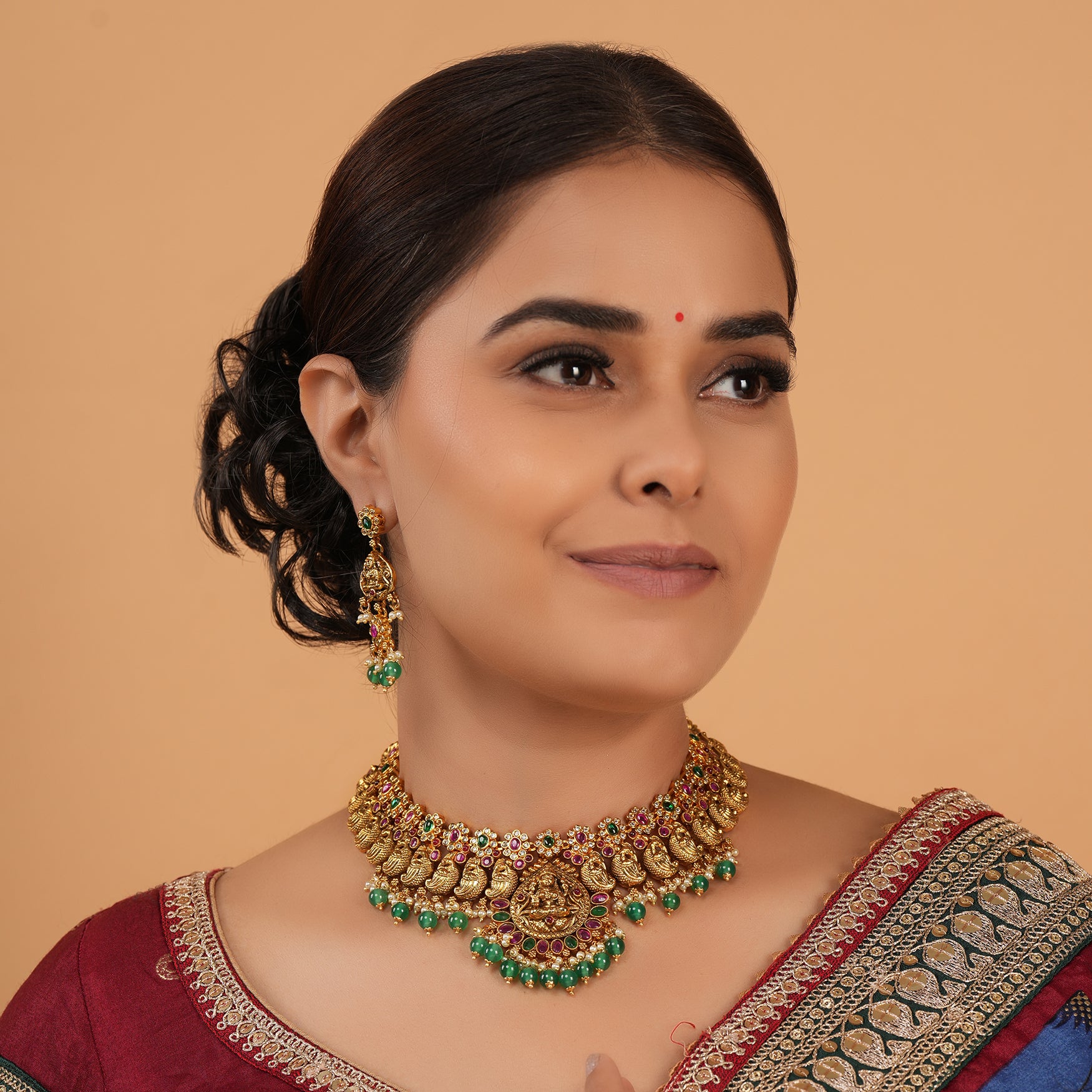 Beautiful traditional antique gold plated temple necklace set