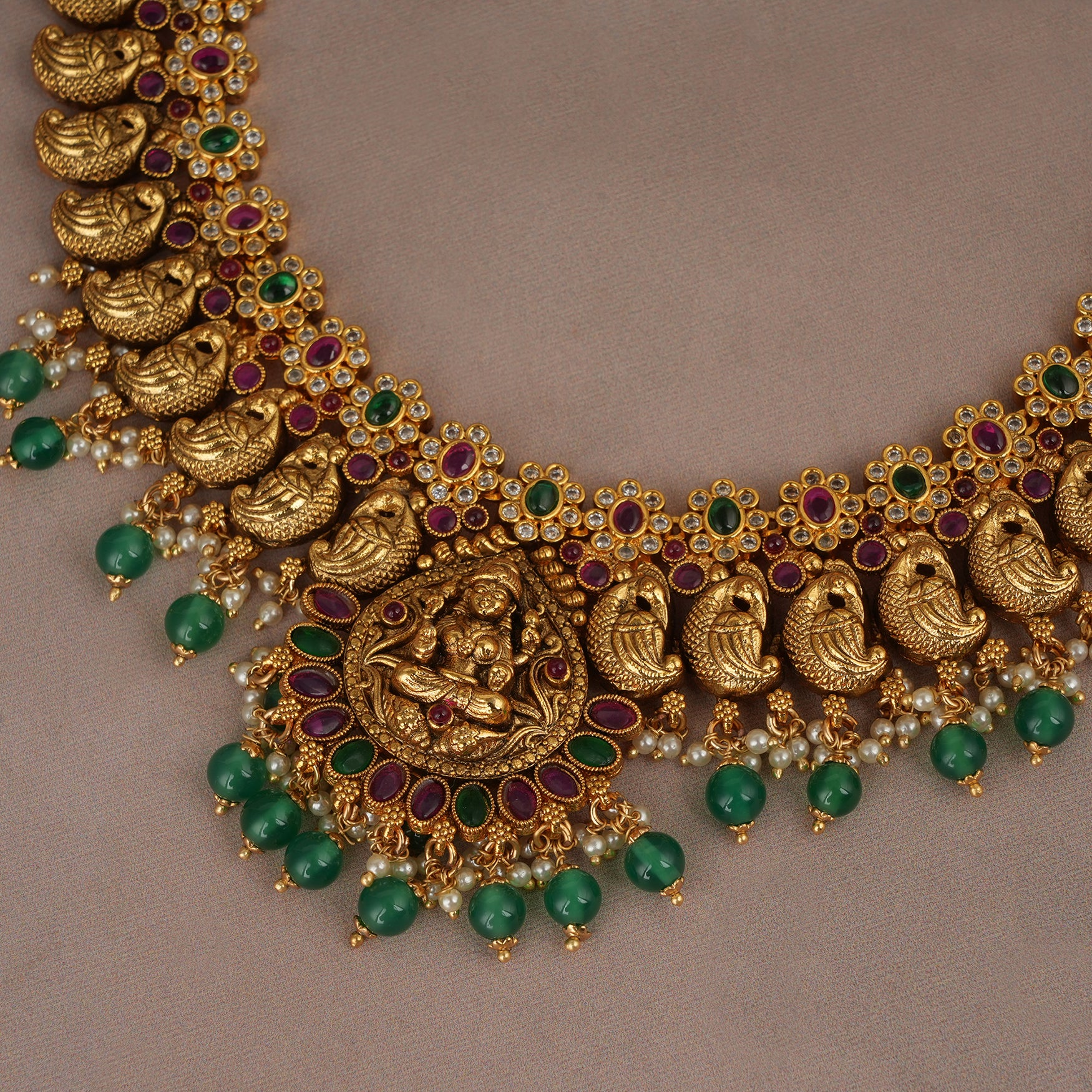 Beautiful traditional antique gold plated temple necklace set