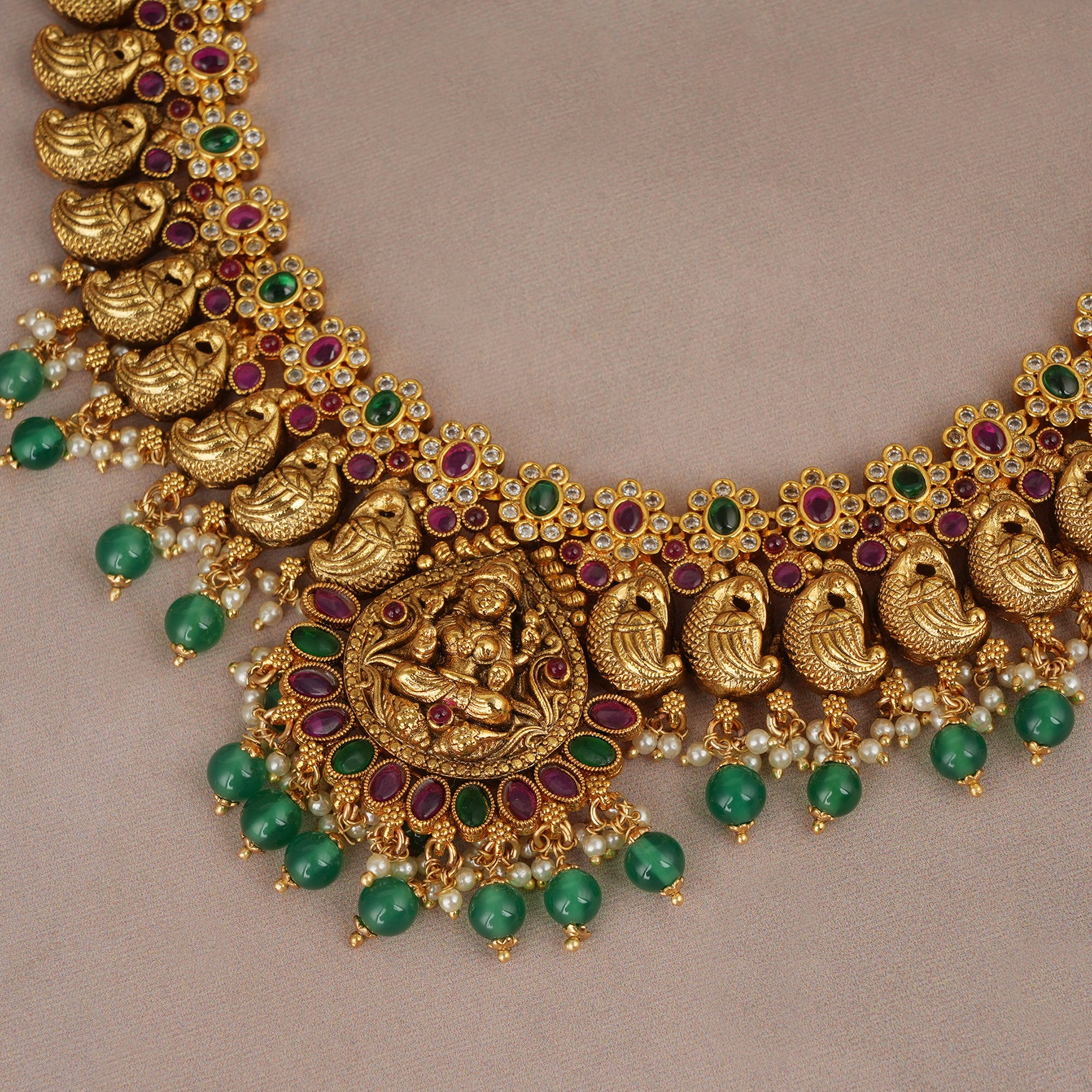 Beautiful traditional antique gold plated temple necklace set | Temple jewellery