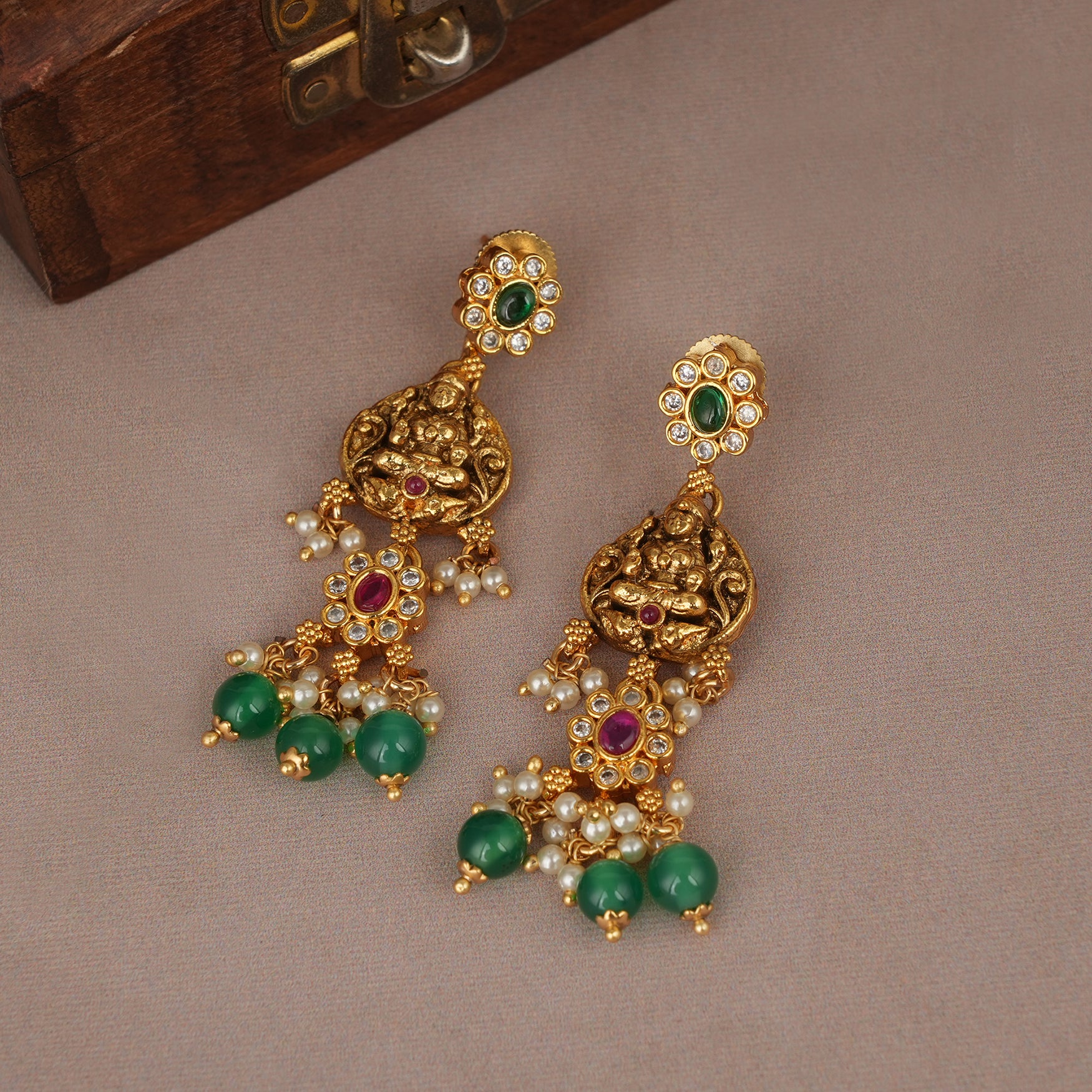 Beautiful traditional antique gold plated temple necklace set