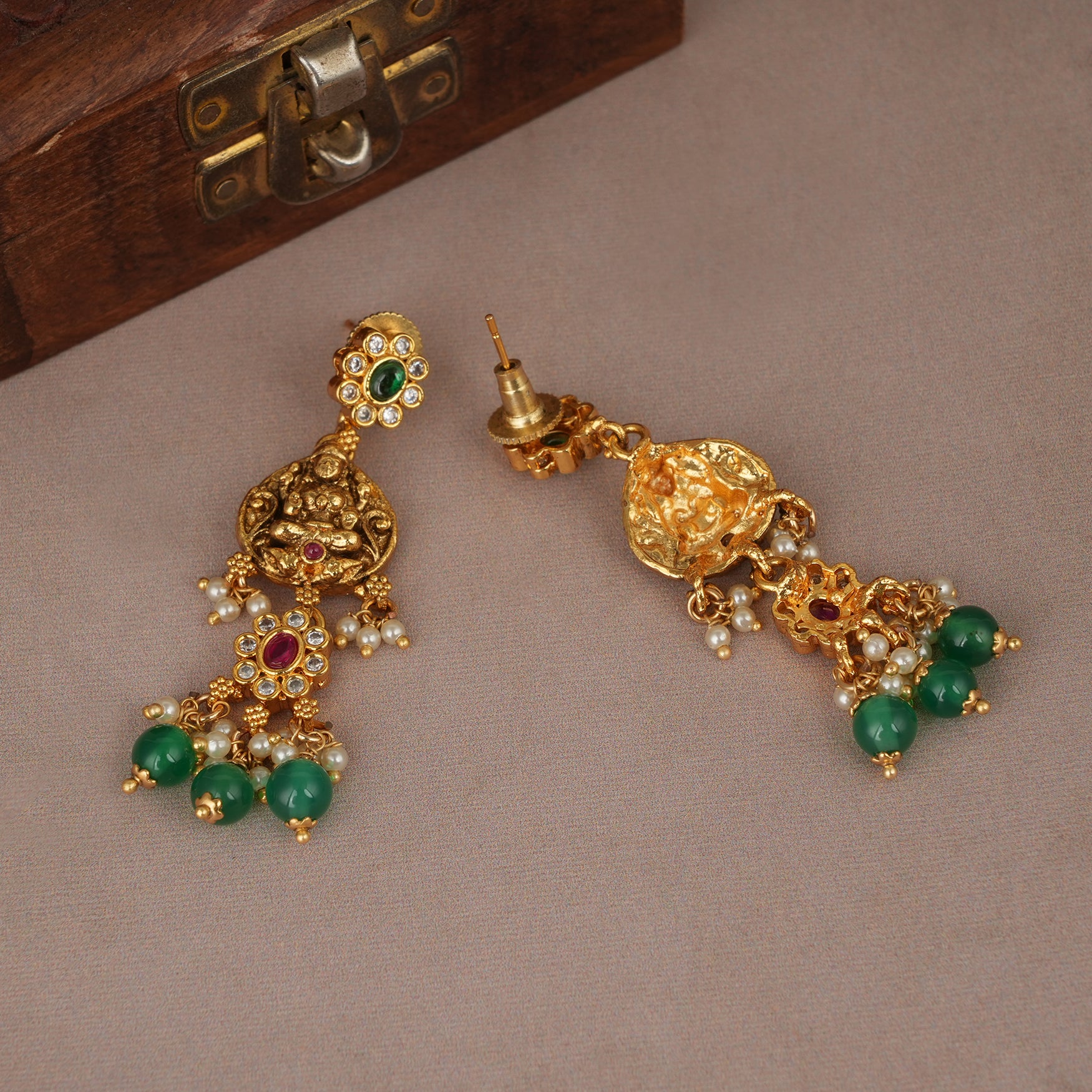 Beautiful traditional antique gold plated temple necklace set