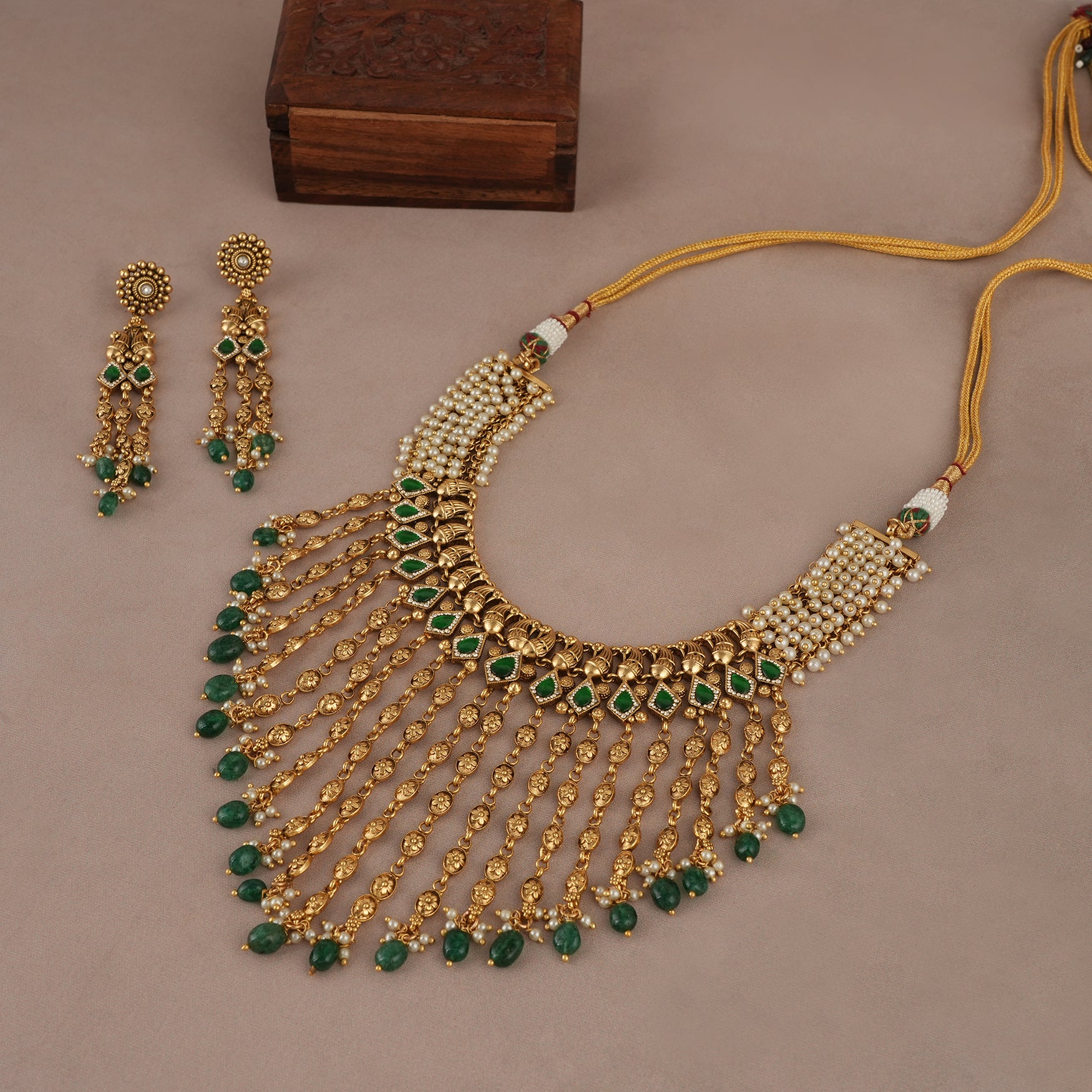 Gorgeous antique gold plated stone necklace set for women