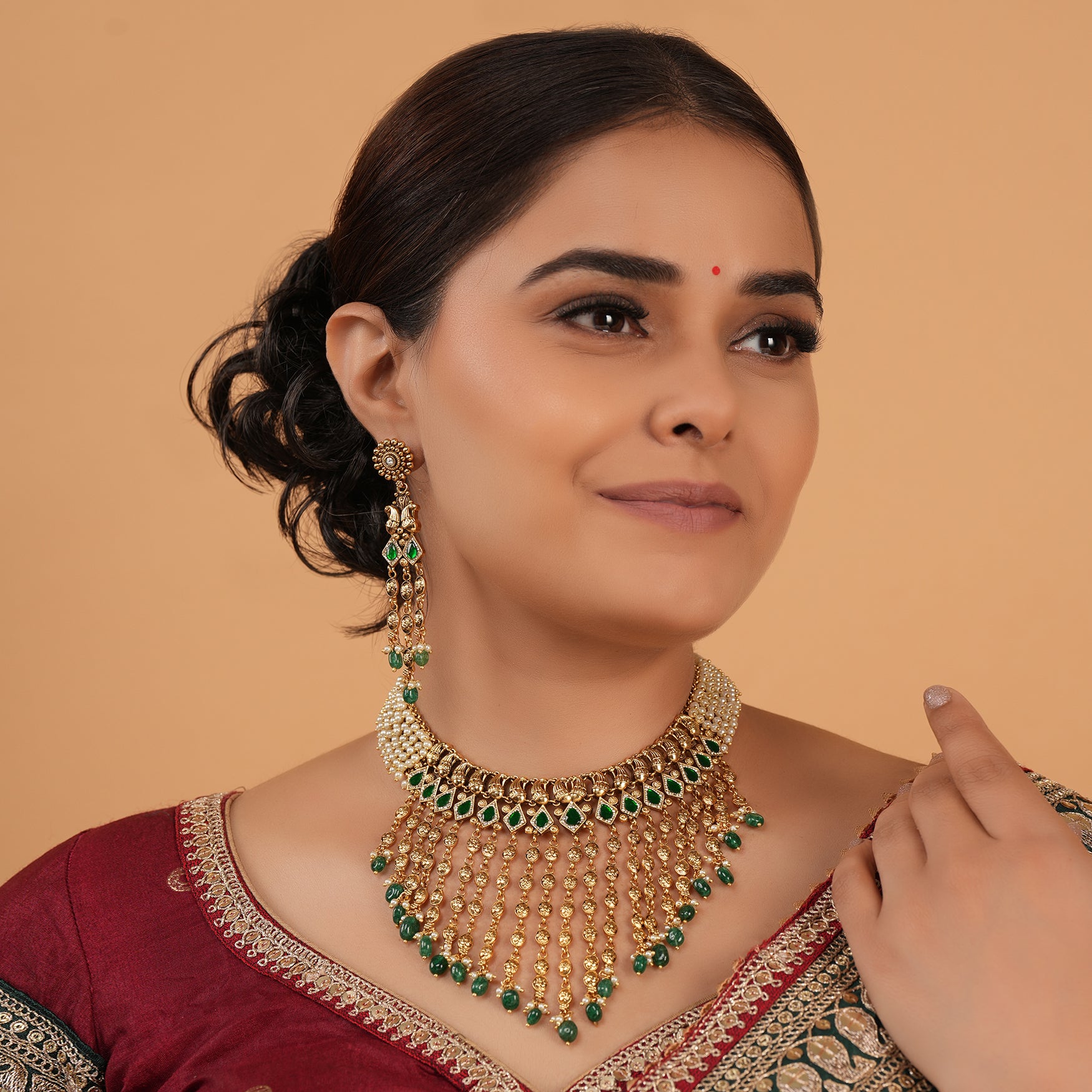 Gorgeous antique gold plated stone necklace set for women