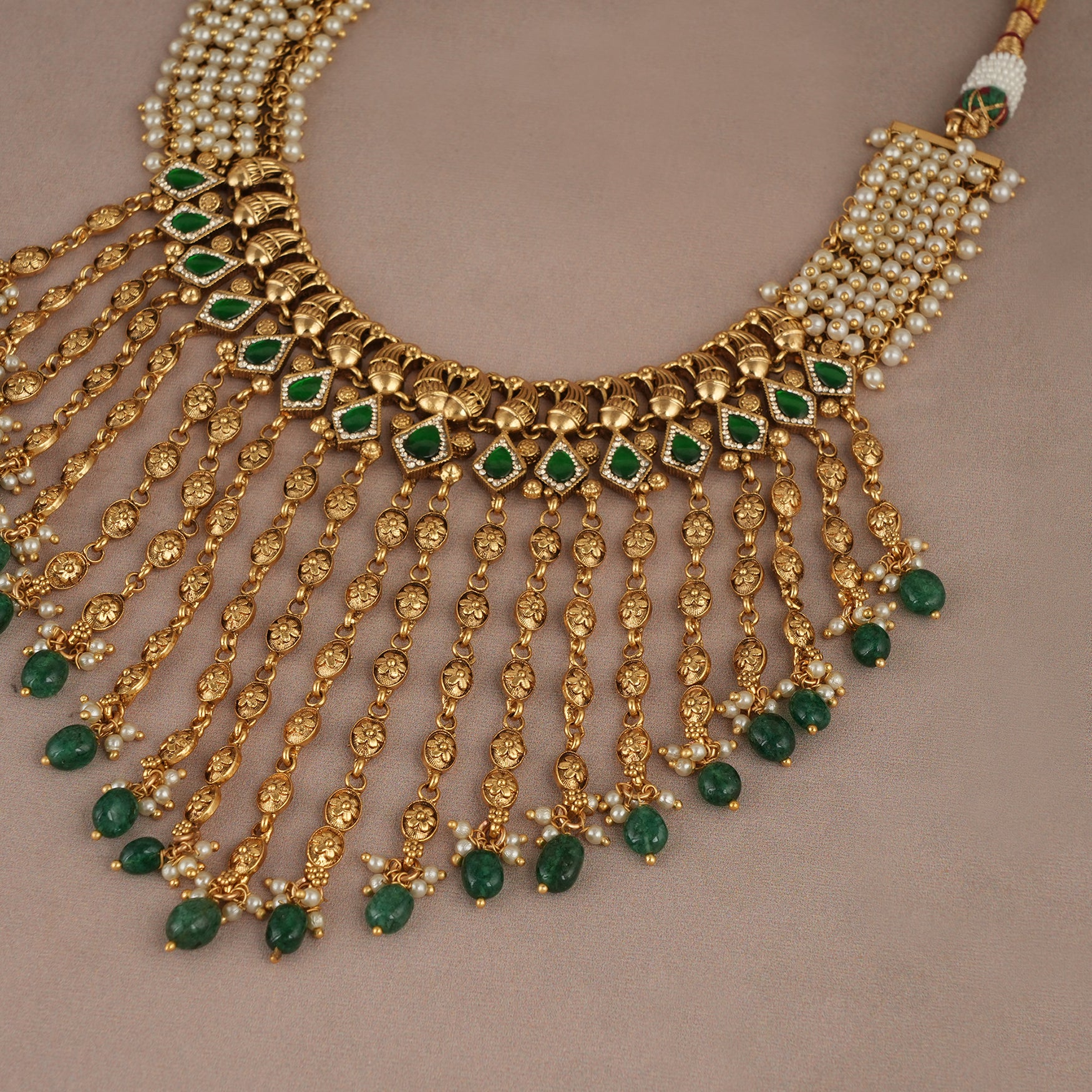 Gorgeous antique gold plated stone necklace set for women