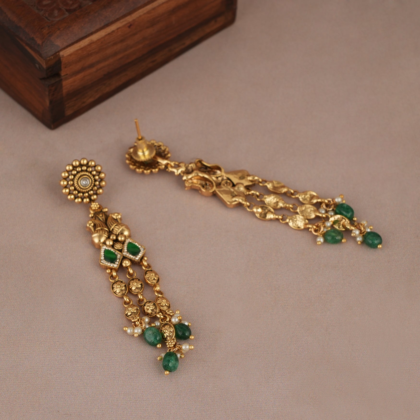 Gorgeous antique gold plated stone necklace set for women