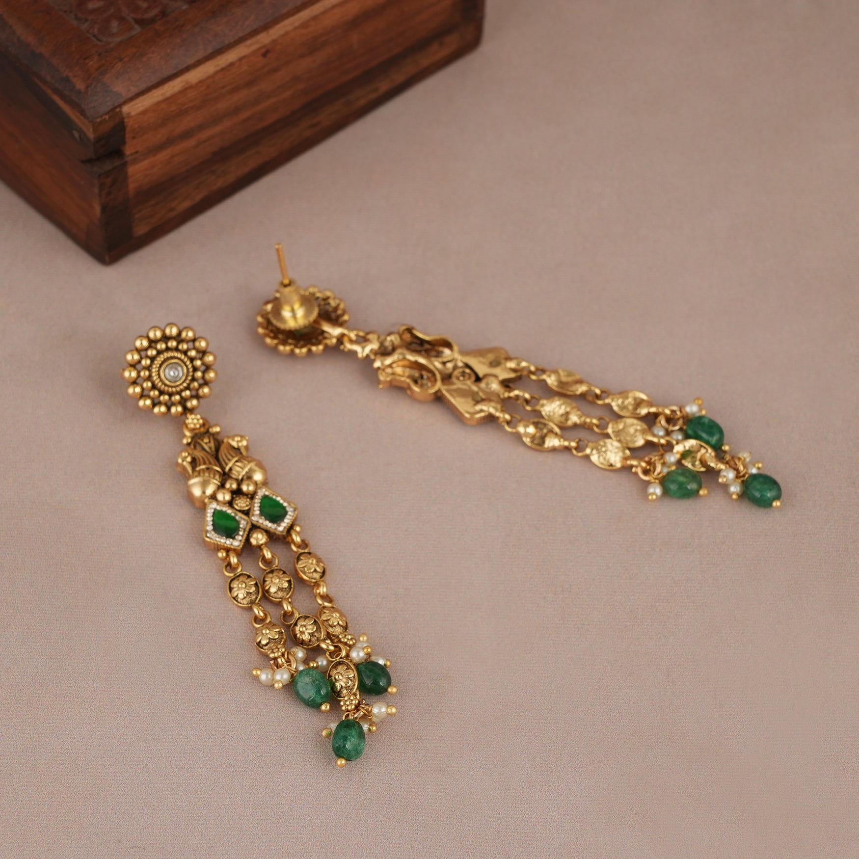 Gorgeous antique gold plated stone necklace set for women