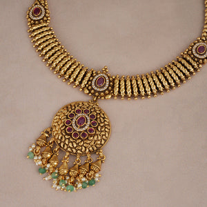 Beautiful antique gold ruby necklace set for women with earring