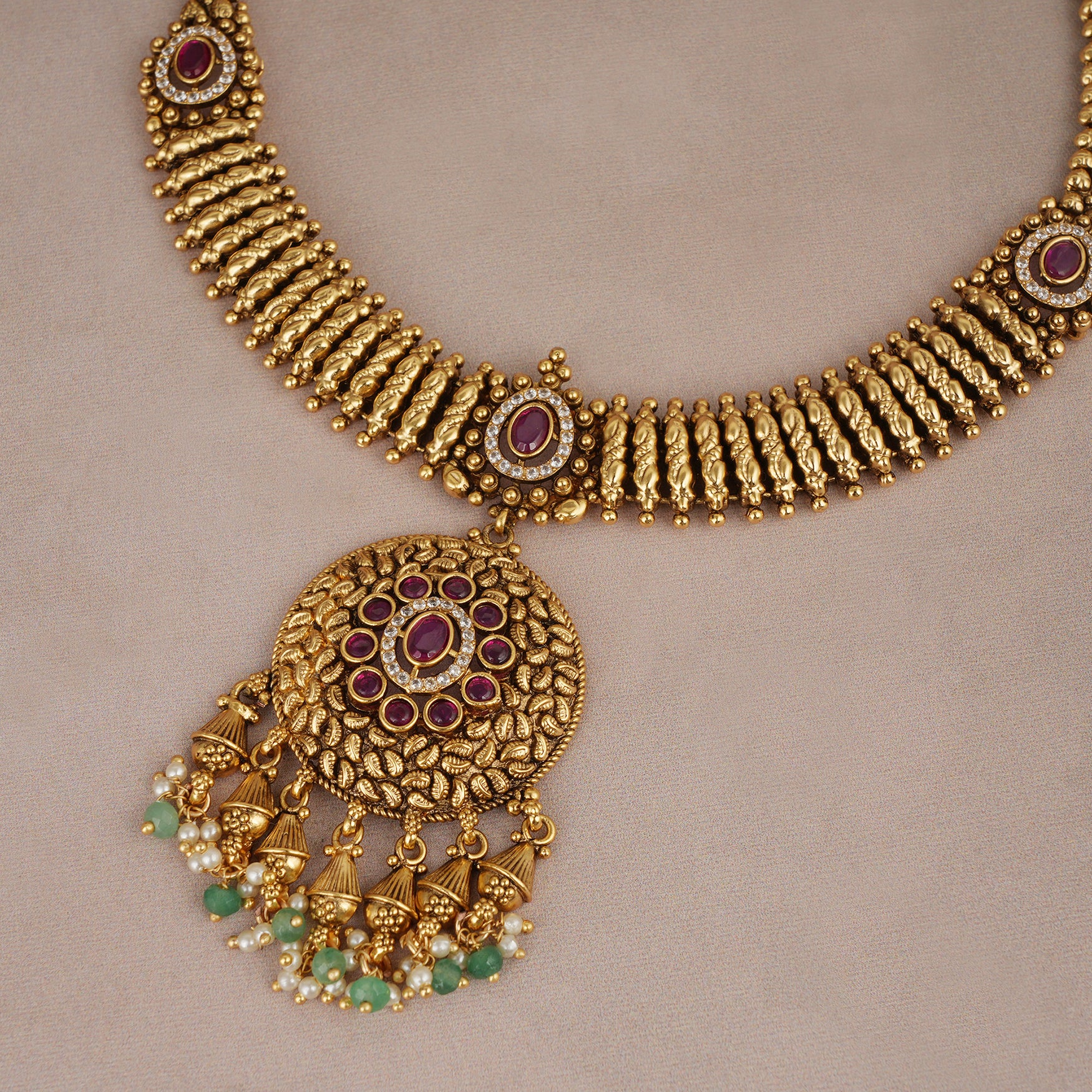 buy Beautiful antique gold ruby necklace set for women with earring smarsjewelrys
