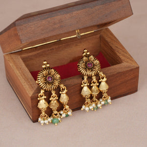 Beautiful antique gold ruby necklace set for women with earring