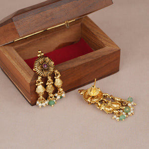 Beautiful antique gold ruby necklace set for women with earring