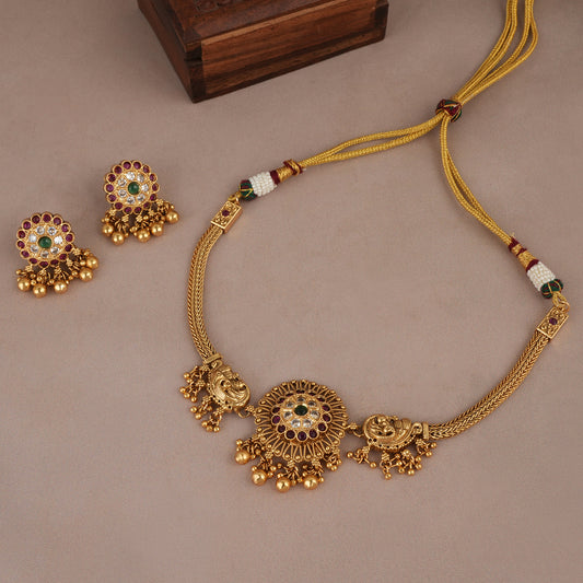Cute antique gold stone necklace choker set for women