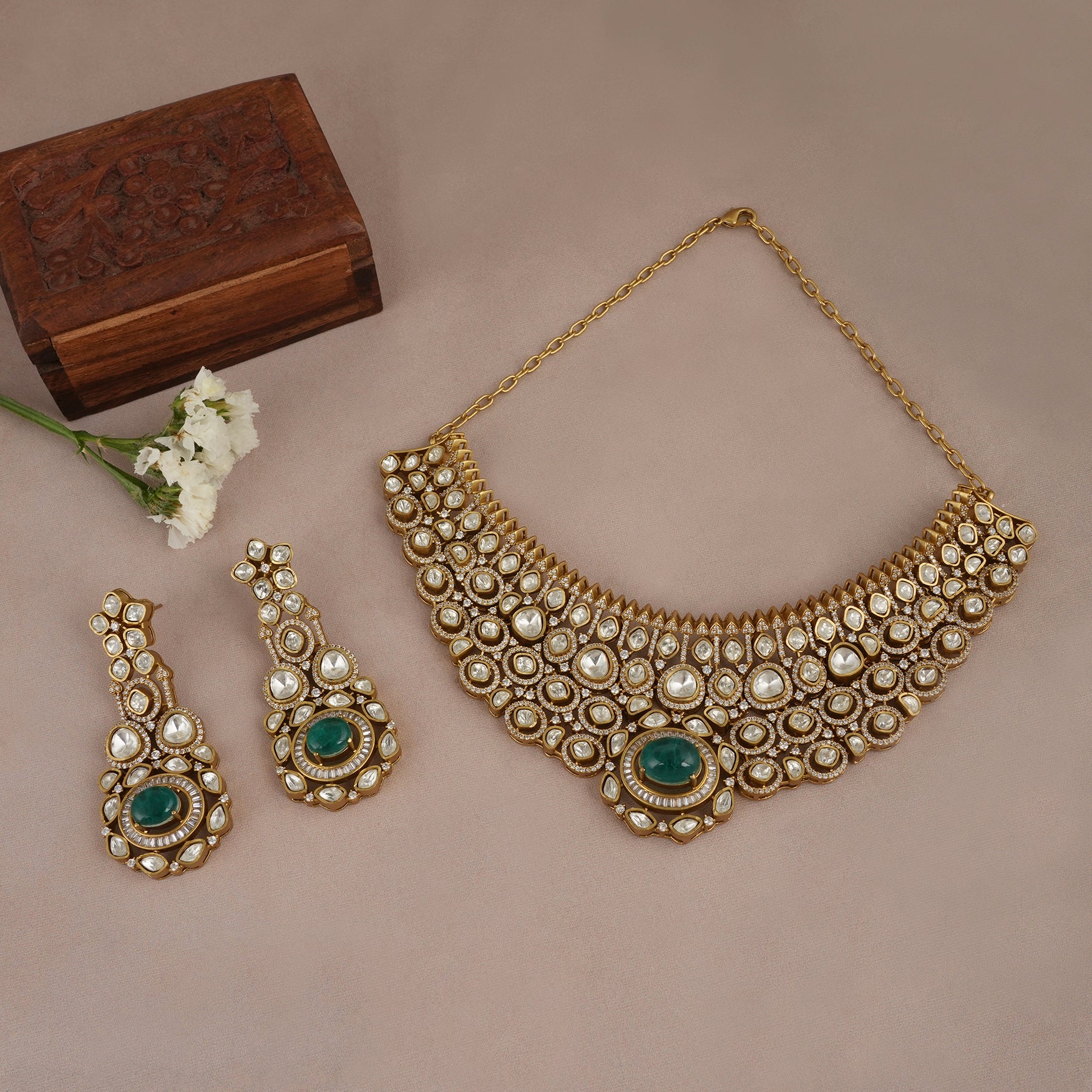 Kundan antique gold necklace set for women