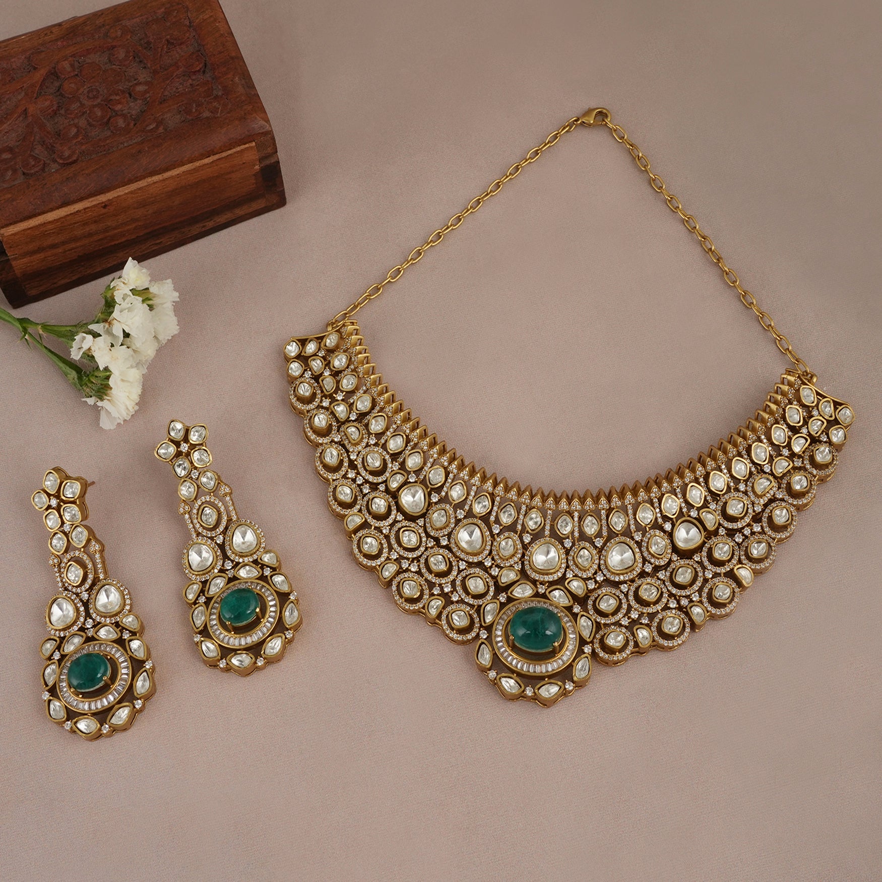 Kundan antique gold necklace set for women