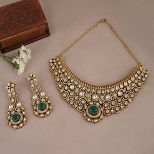 Kundan antique gold necklace set for women