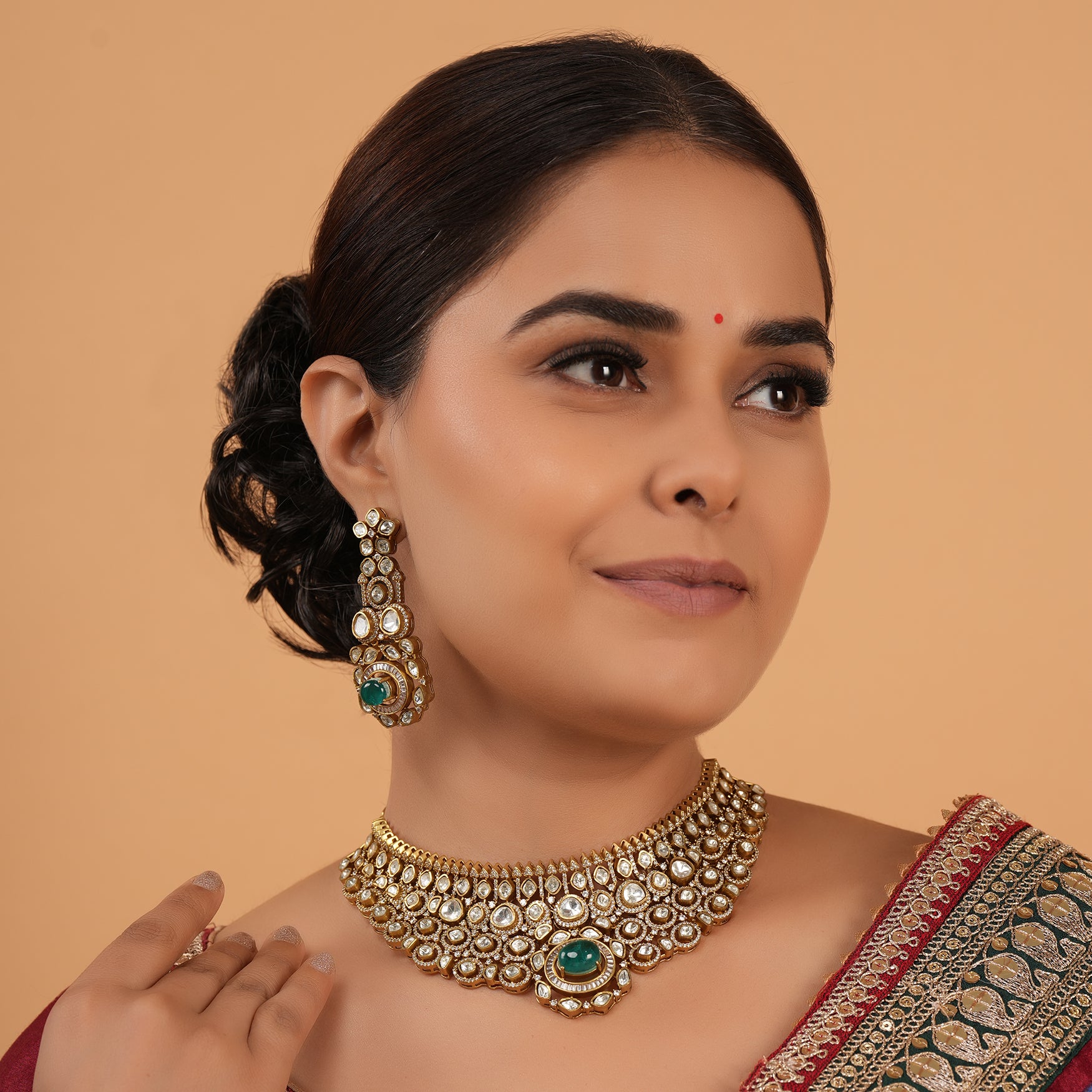 Kundan antique gold necklace set for women