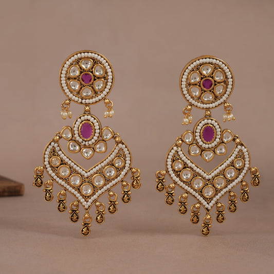 Long gold plated kundan earring for women