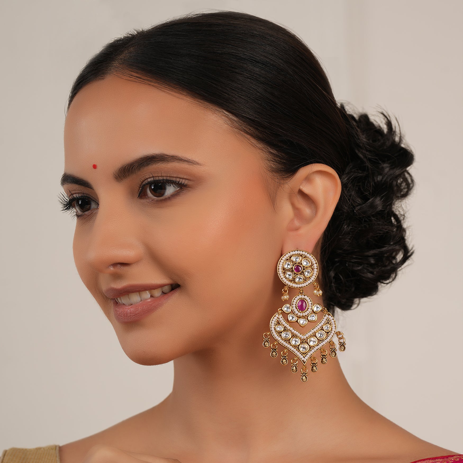 Long gold plated kundan earring for women