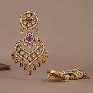 Long gold plated kundan earring for women