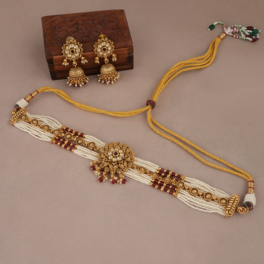 Stunning antique gold ruby choker set for women with earring