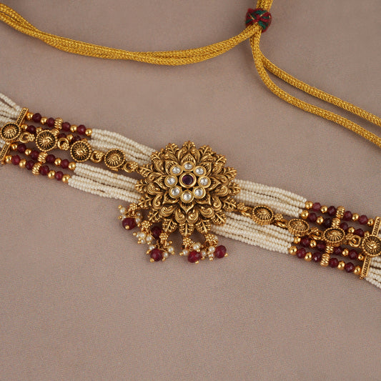 Stunning antique gold ruby choker set for women with earring