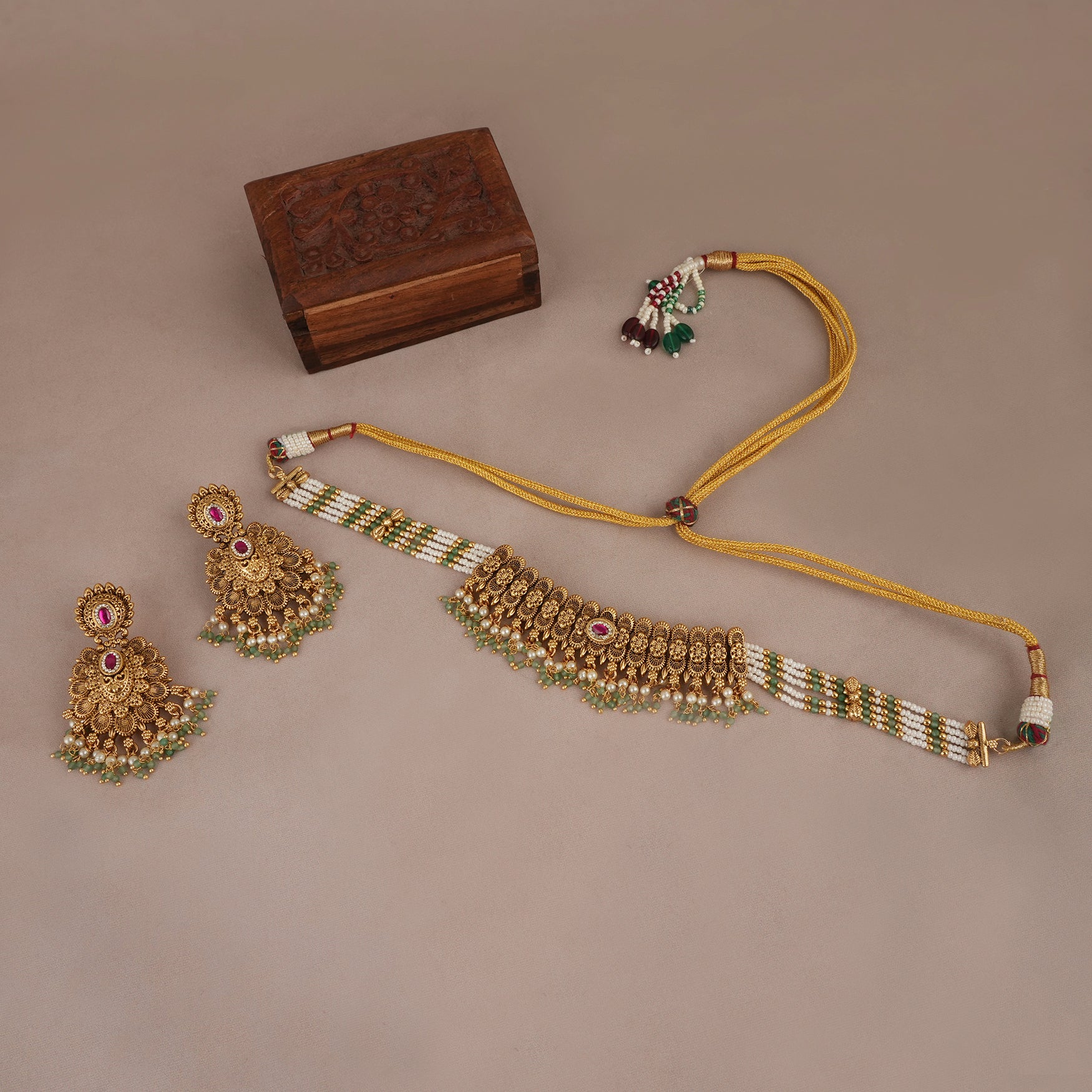 Beautiful antique gold stone necklace set for women