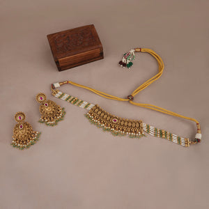 Beautiful antique gold stone necklace set for women