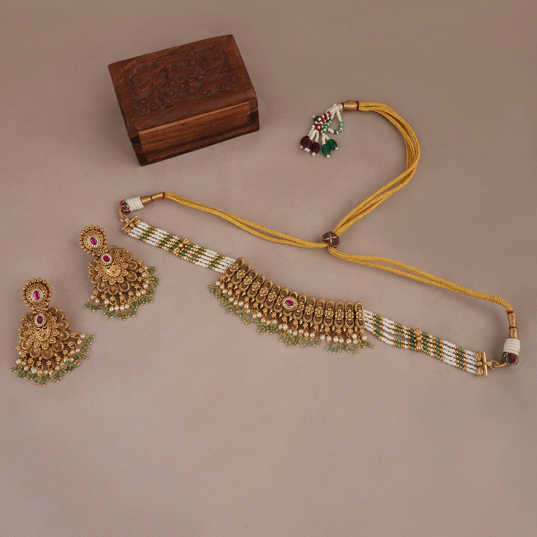 Beautiful antique gold stone necklace set for women