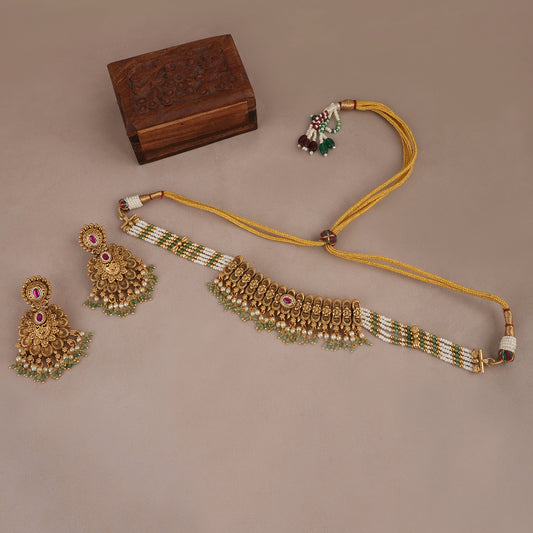 Beautiful antique gold stone necklace set for women
