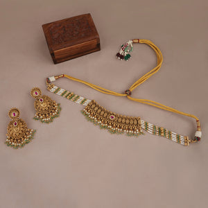 Beautiful antique gold stone necklace set for women