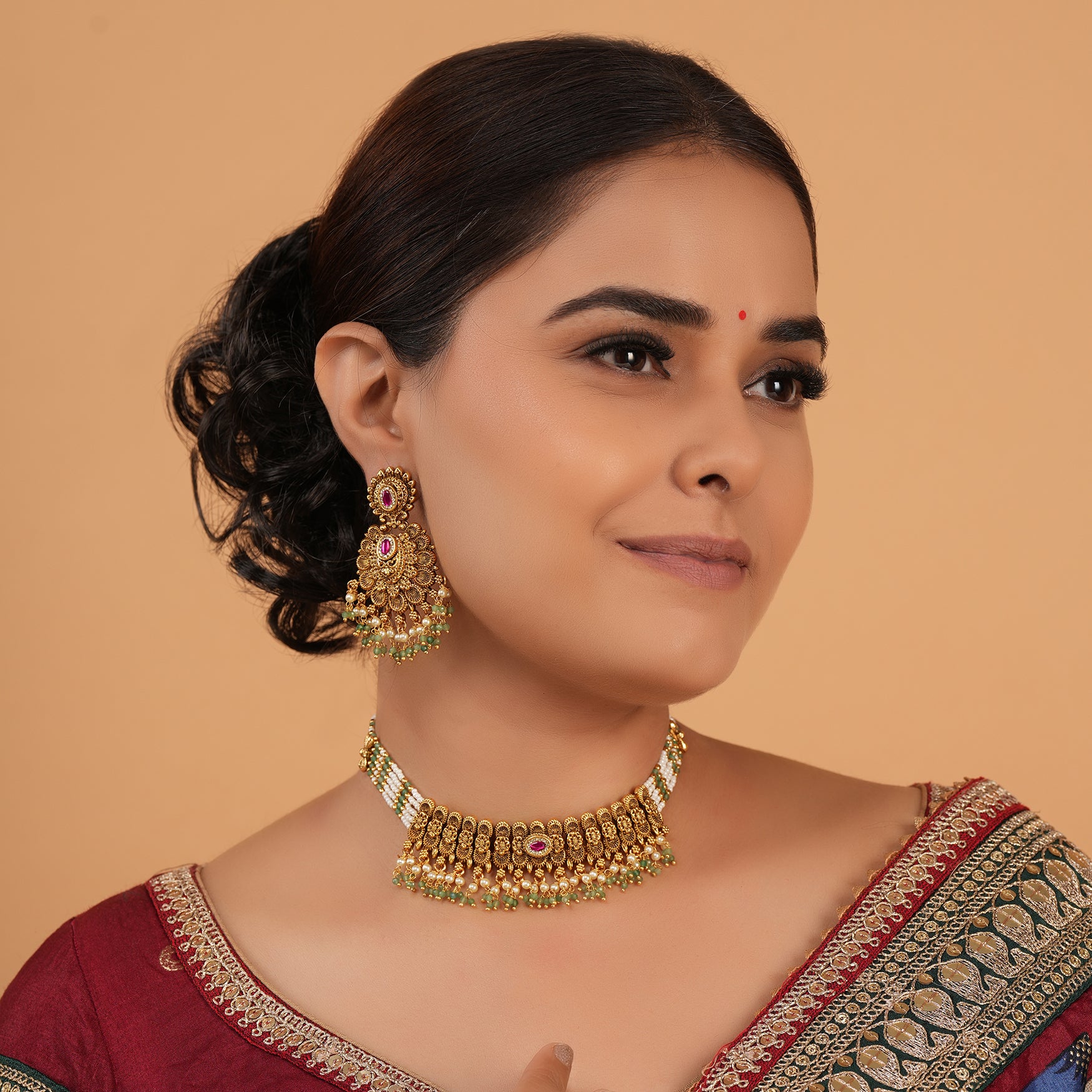 Beautiful antique gold stone necklace set for women